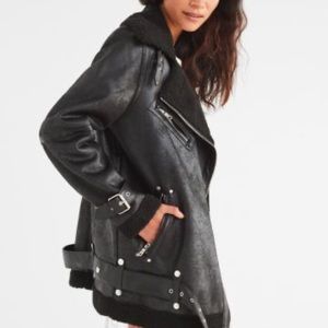 Avec Les Filles Oversized shearling Moto Jacket